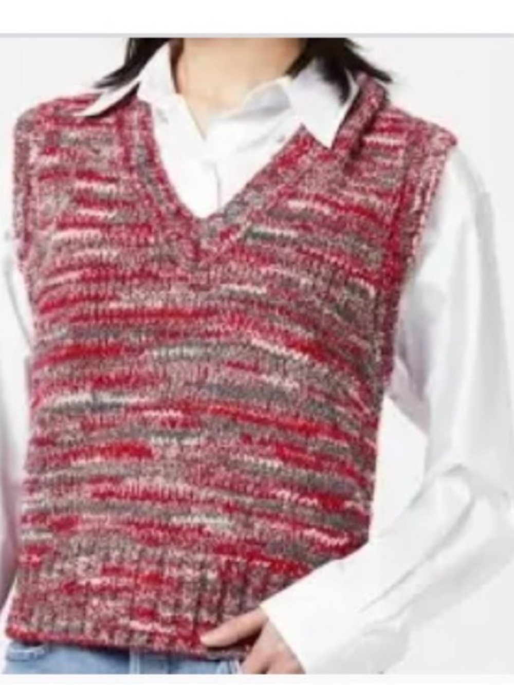 NWOT RE/DONE 60s Sweater Vest Red Multi Chunky Slub Knit Size Large